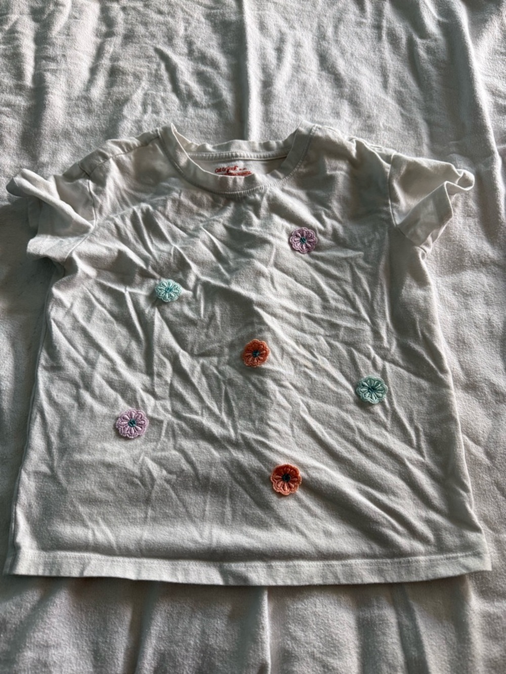 Cat & Jack White Short-Sleeve Tee with Pastel Flower Appliqués